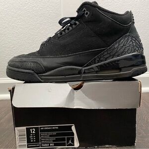 AIR JORDAN RETRO 3 BLACK CAT/ black dark charcoal black/ Size 12